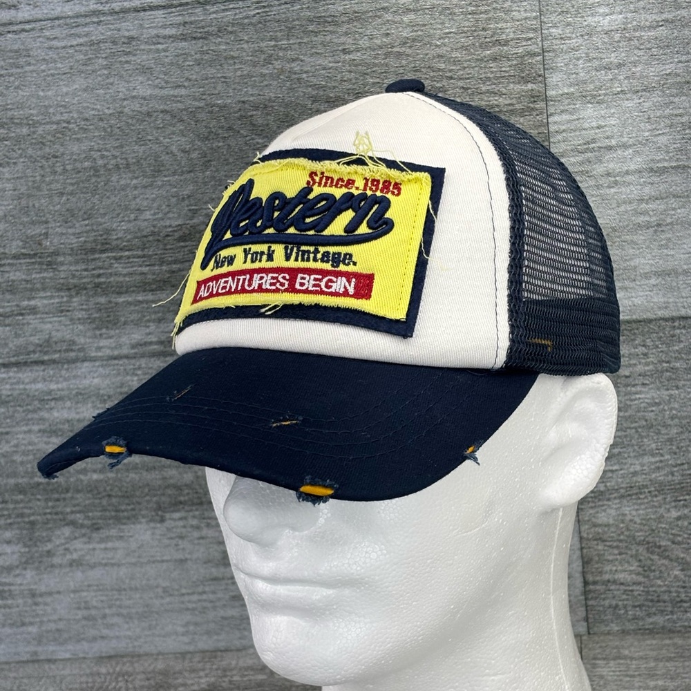 Western New York Adventures Patch Mesh SnapBack Trucker Hat Cap Distress Trashed